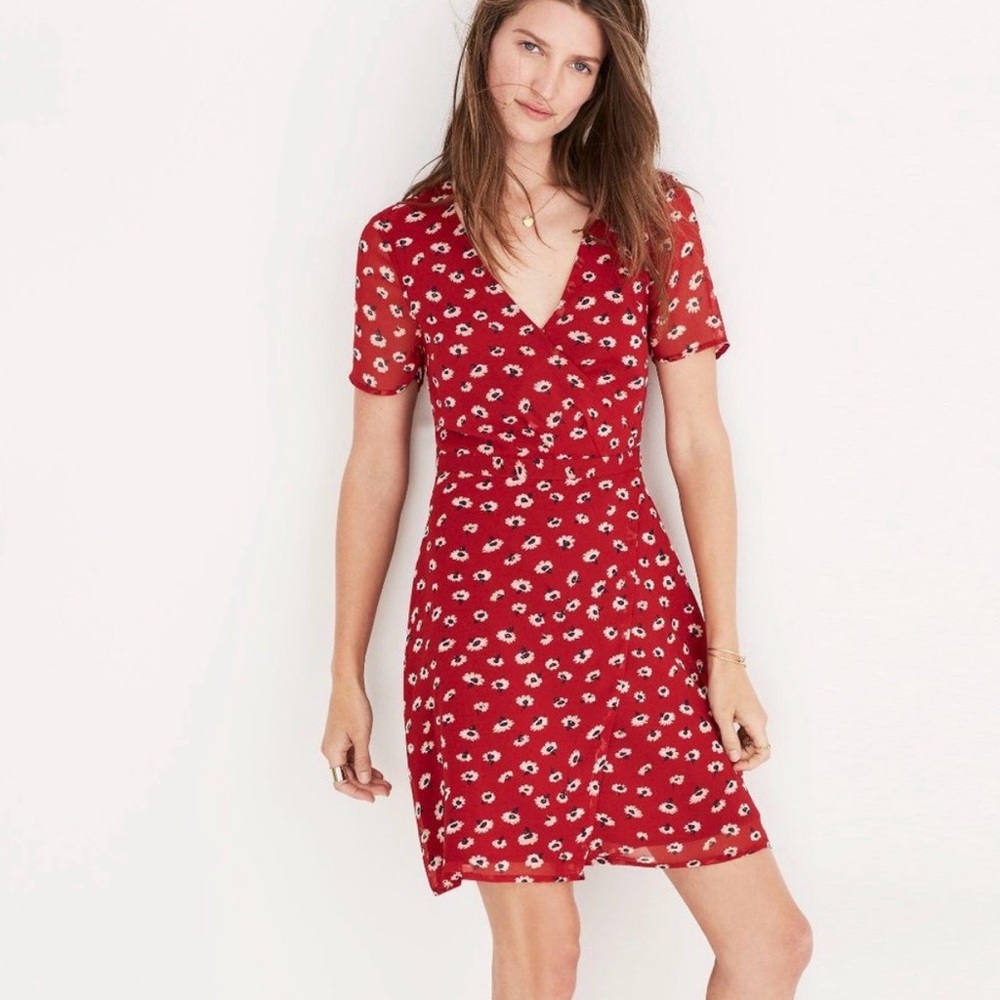 Madewell Seattle Red Mini Faux Wrap Dress size 4